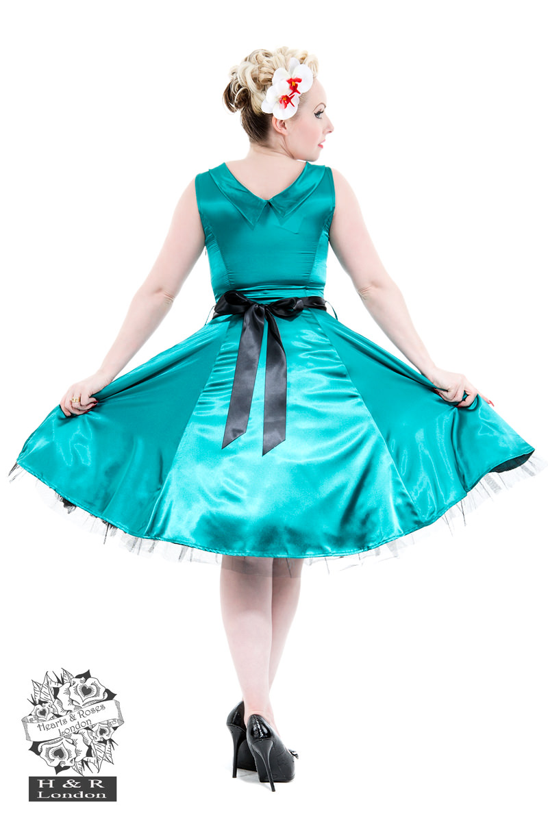 Green Satin 50s Prom Swing Dress